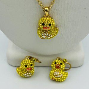 Butler & Wilson Crystal Rubber Ducky Necklace & Earrings Set